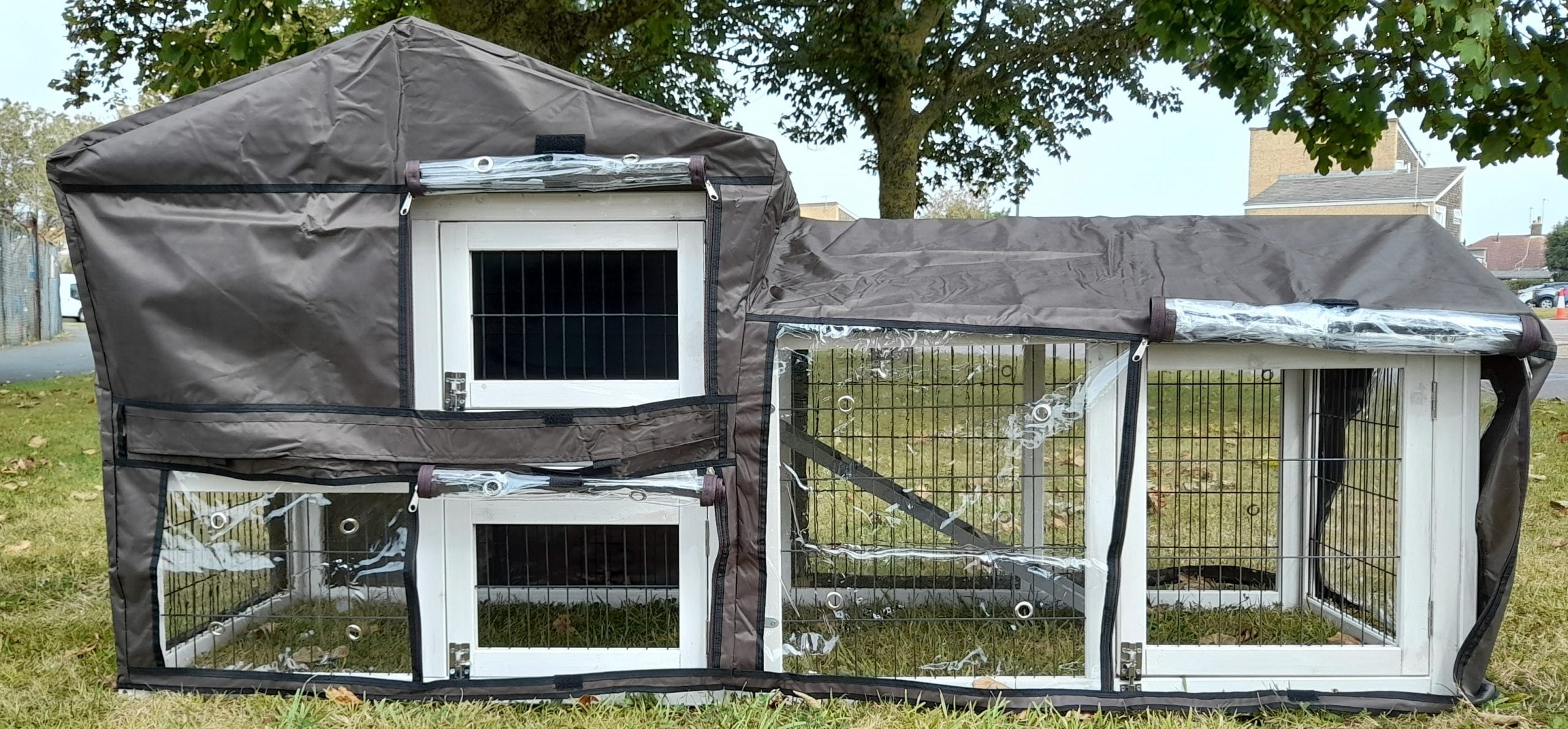 20210917_13173443-scaled-1.jpg Rabbit Hutch Rain Sun Winter COVER for XXL Smokey Grey + Natural hutches - Image 1