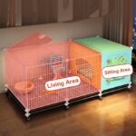 Rabbit Cage, Indoor Hutch with Enclosed lounge area – Rabbit House with Sliding Trays & Universal Wheel for Ferret - Image 2