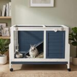 RUNSHED Two Floors Wooden Indoor Bunny Hutch Rabbit Cage on Wheels, Waterproof - Image 3