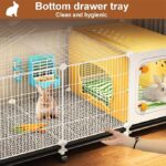 Rabbit Cage, Indoor Hutch with Enclosed lounge area – Rabbit House with Sliding Trays & Universal Wheel for Ferret - Image 3