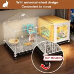 Rabbit Cage, Indoor Hutch with Enclosed lounge area – Rabbit House with Sliding Trays & Universal Wheel for Ferret - Image 4