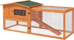 PawHut Rabbit Hutch with Run Wooden Outdoor Bunny Cage Hide House with Sliding Tray, Hay Rack, Ramp, 156 x 58 x 68cm, Orange - Image 2