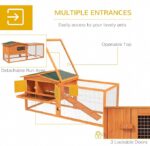 PawHut Rabbit Hutch with Run Wooden Outdoor Bunny Cage Hide House with Sliding Tray, Hay Rack, Ramp, 156 x 58 x 68cm, Orange - Image 5